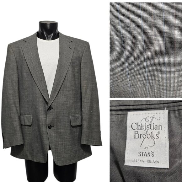 Vintage Christian Brooks Blazer Jacket Sport Coat Size 46R Gray Two Button Front - Picture 1 of 10